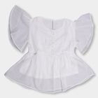 Girls' White Round Neck Ruffled T-Shirt, सफ़ेद, small image number null