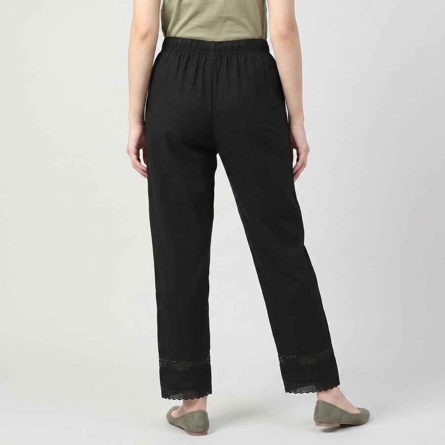 Women's Black Regular Fit Lace Hem Palazzos, Black, large
