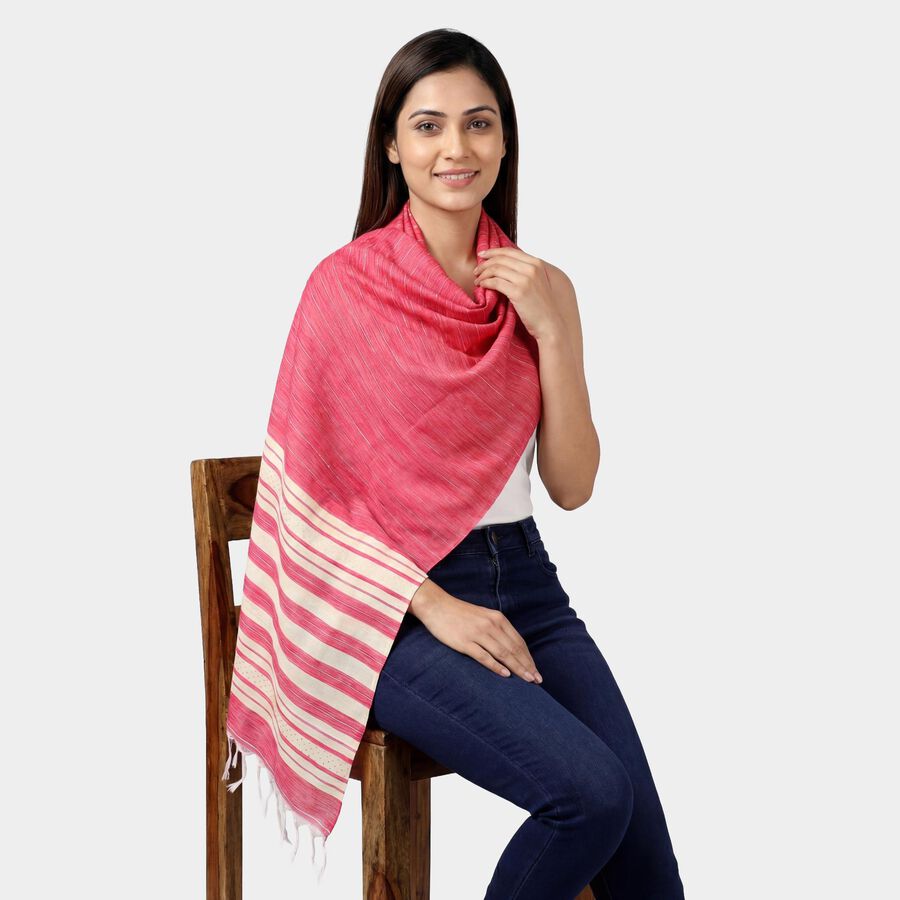 Women's Bright Pink Striped Dupatta, रानी (फ्यूशिया), large