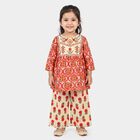 Girls Beige Round Neck Fusion Set Upper and Bottom Set, Beige, small