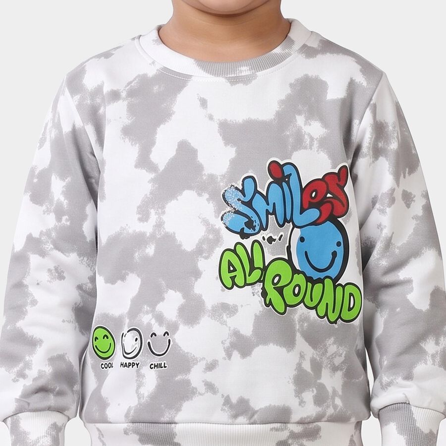 Boys Grey Crew Neck Graphic Print Baba Suit, Light Grey, large