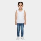 Girls' White Cotton Round Neck Classic Vest, सफ़ेद, small