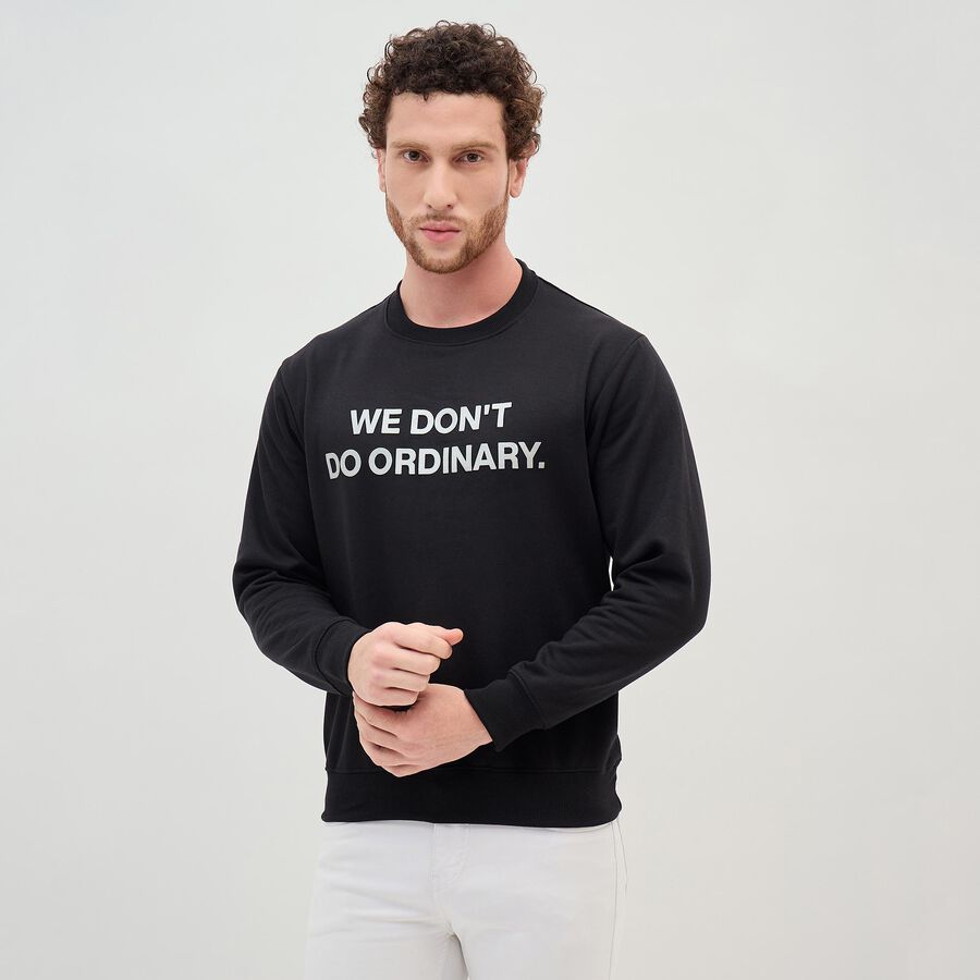 Men's Jet Black Crew Neck Graphic Sweatshirt, काला, large image number null