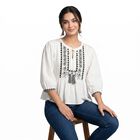 Women's White Cotton Round Neck Peplum Top, Off White, small