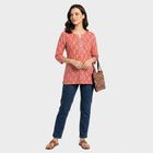 Women's Pink Round Neck Printed Straight Kurti, Pink, small