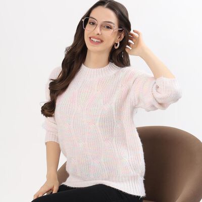 Women's Light Pink Crew Neck Casual Pullover