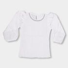 Girls Rich Eggshell White Embellished Round Neck Romantic Top, White, small image number null