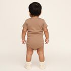Infants Beige and Mint Green Cotton Round Neck Casual Bodysuit, गहरा पीला, small image number null