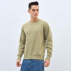 Men's Light Olive Green Crew Neck Casual Sweatshirt, हल्का हरा, small image number null