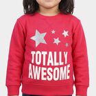 Girls' Fuchsia Round Neck Pullover Sweatshirt, Fuchsia, small