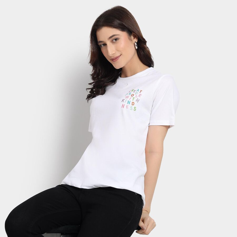 Ladies' 100% Cotton Round Neck T-Shirt, White, large image number null