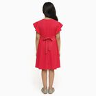 Girls' Bright Red Round Neck Party Dress, रानी (फ्यूशिया), small