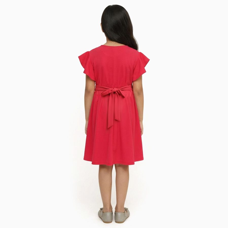 Girls' Bright Red Round Neck Party Dress, रानी (फ्यूशिया), large