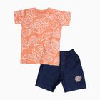Boys' Coral Cotton Round Neck Tropical Printed Baba Suit, Coral, small image number null