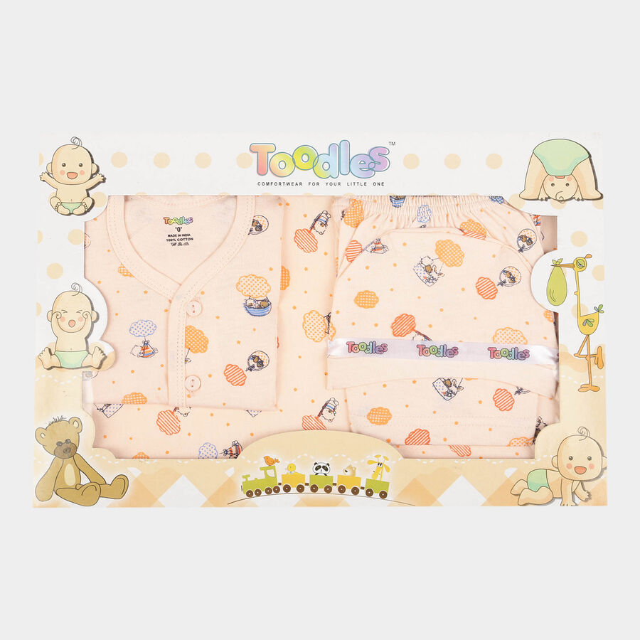 Infants Cotton Printed Baby Gift Set, Peach, large image number null