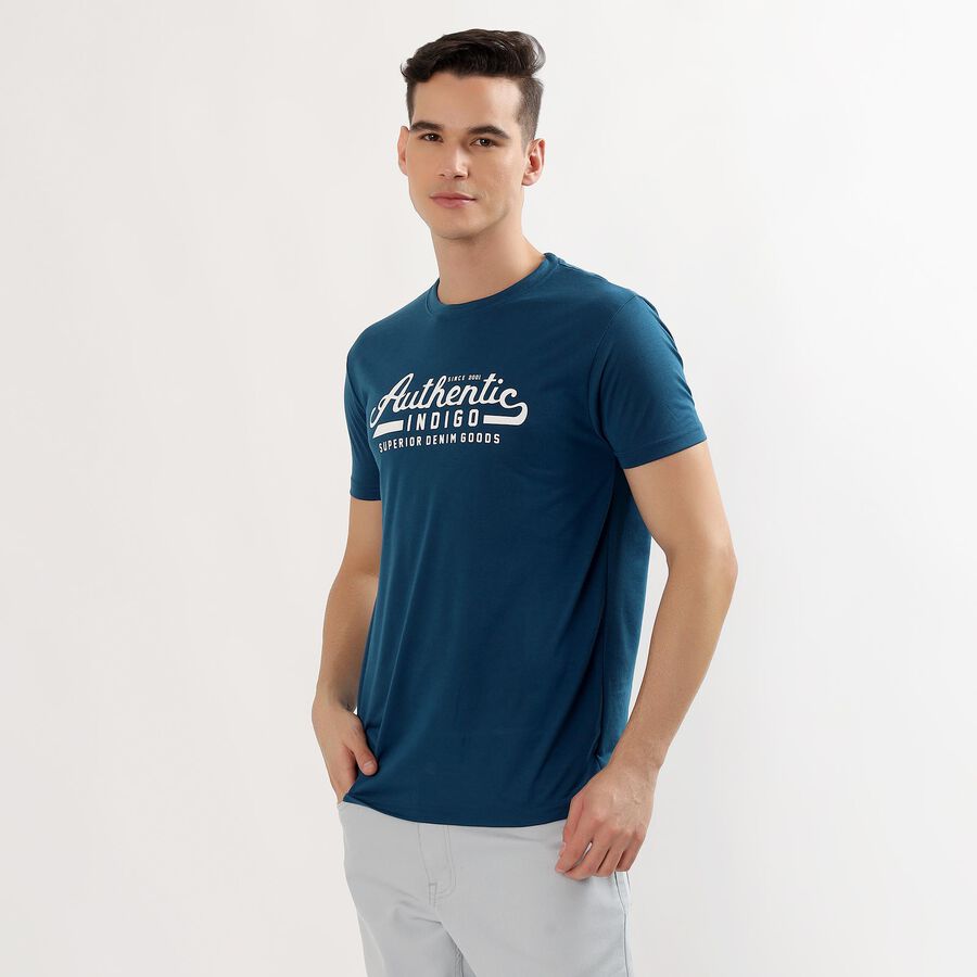 Men's Deep Midnight Navy Blue Round Neck Graphic T-Shirt, Navy Blue, large image number null