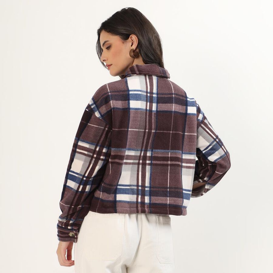 Women's Burgundy Plaid Casual Blazer, Wine, large image number null