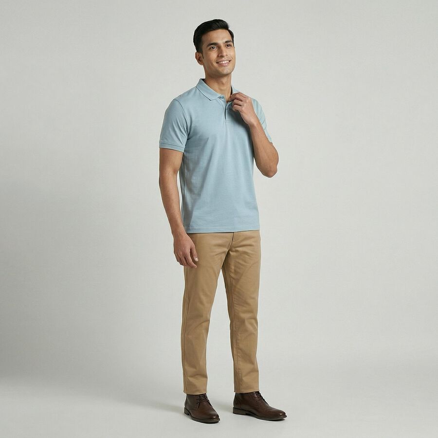 Men's Aqua Cotton Polo Collar Casual T-Shirt, एक्वा, large