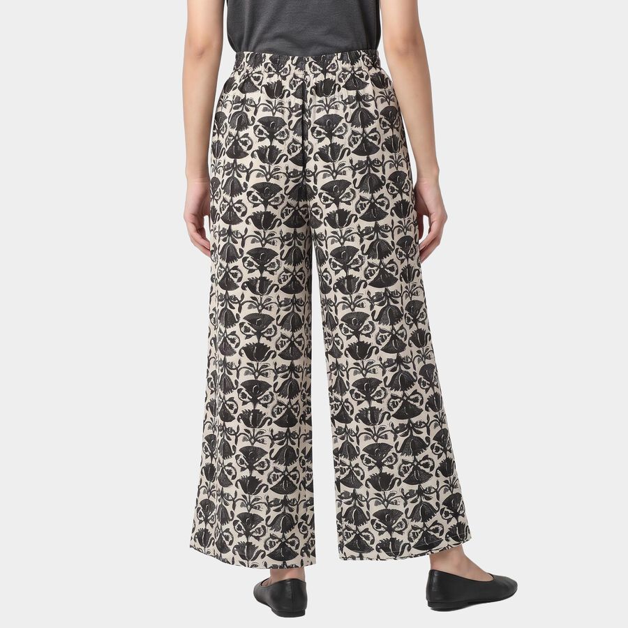 Women's Dark Grey Regular Fit Floral Printed Palazzos, Dark Grey, large