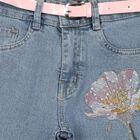Girls' Light Blue Wide Leg Embroidered Jeans, हल्का नीला, small