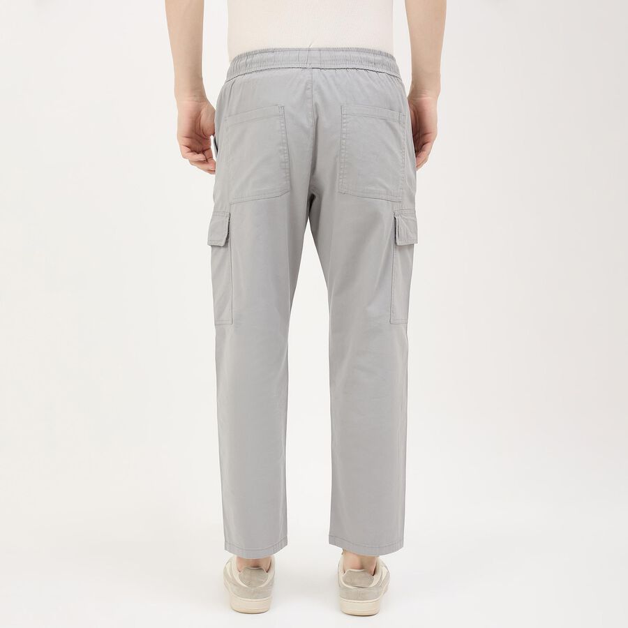 Men's Light Grey Slim Fit Flat-Front Trousers, हल्का ग्रे, large