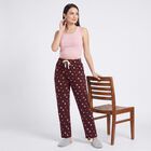 Women's Wine Straight Fit Floral Printed Cotton Blend Pyjama, वाइन, small
