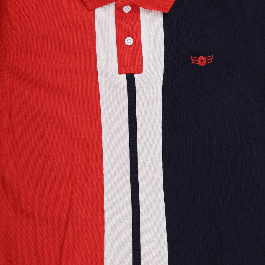 Boys Red Cotton Round Neck Casual T-Shirt, Red, large