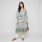 Women's Light Blue Cotton V-Neck Floral Printed Kurta, Light Blue, small