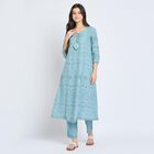 Ladies' 100% Cotton Kurta Pyjama Set, Mid Blue, small image number null