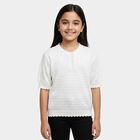 Girls' White Round Neck Casual T-Shirt, White, small