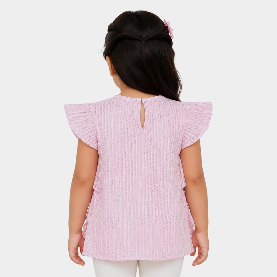 Girls Pink Round Neck Regular T-Shirt, हल्का गुलाबी, large
