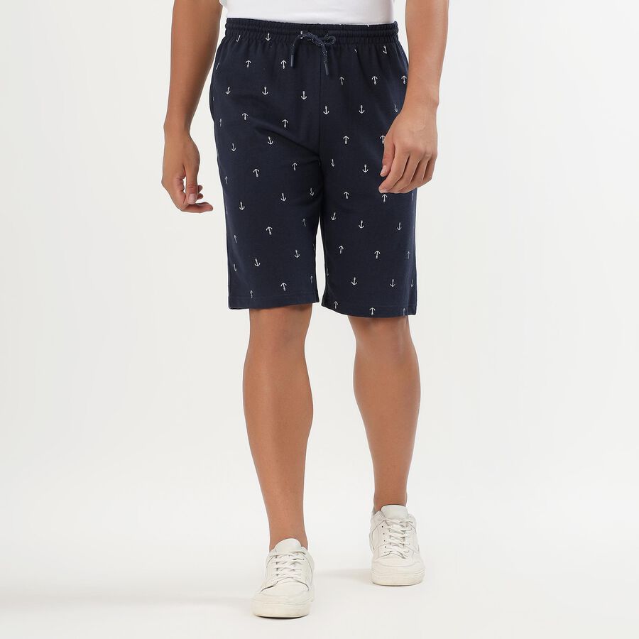 Men's Dark Navy Blue Relaxed Fit Anchor Printed Jamaican Shorts, Navy Blue, large image number null