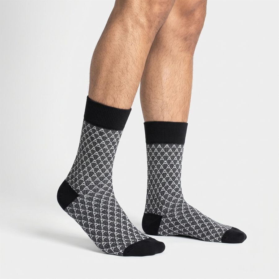Men's Black Regular Fit Geometric Pack of 1 Socks, Black, large