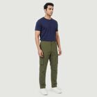 Men's Olive Green Slim Fit Casual Trousers, ओलिव, small