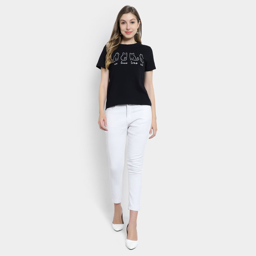 Round Neck T-Shirt, काला, large image number null
