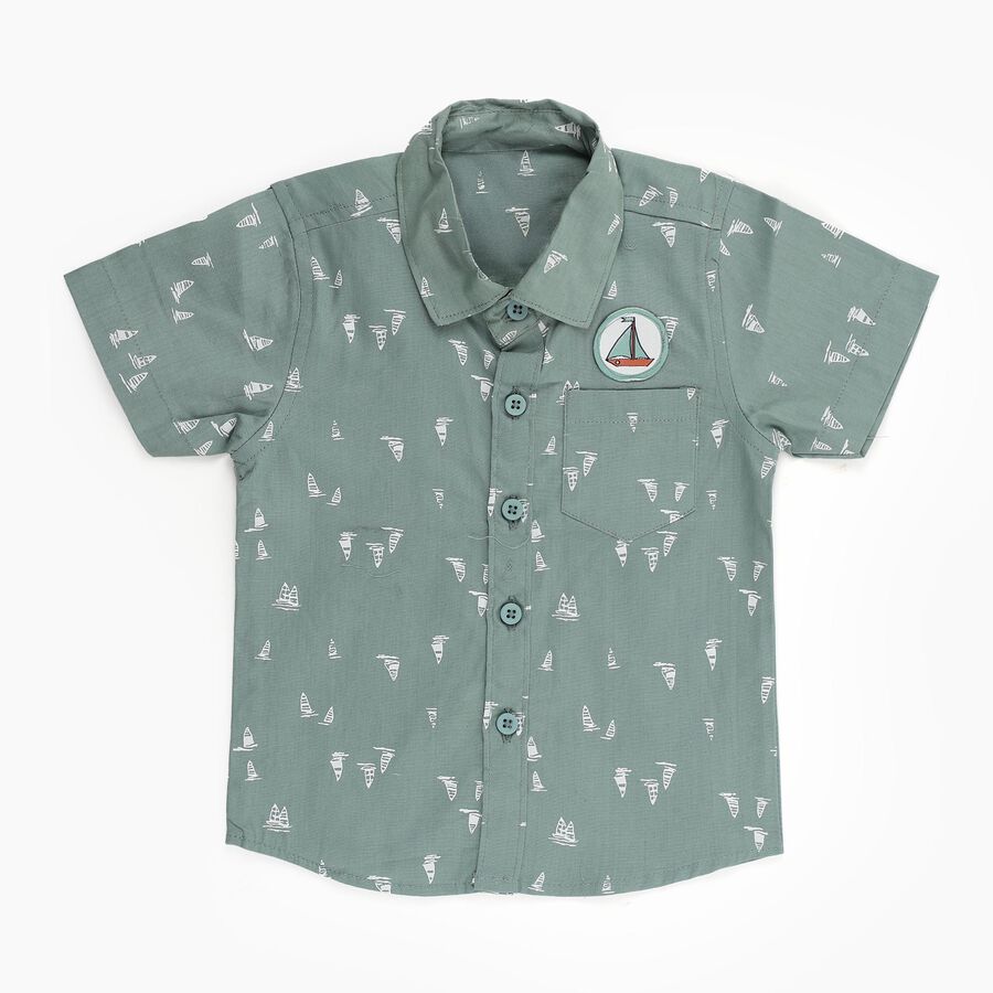 Infants Light Sage Green Cotton Half Sleeve Classic Casual Shirt, हल्का हरा, large image number null