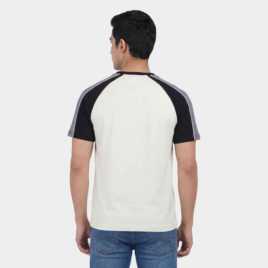 Men's Blue Round Neck Casual T-Shirt, Mid Blue, large