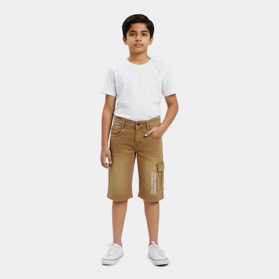 Boys' Khaki Regular Fit Casual Jamaican Shorts, खाकी, large