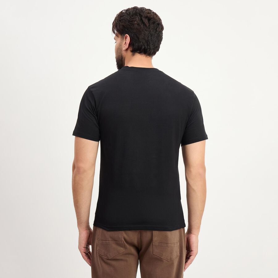 Men's Black Cotton Round Neck Classic T-Shirt, Black, large