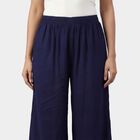 Women's Dark Blue Relaxed Fit Floral Printed Palazzos, Dark Blue, small