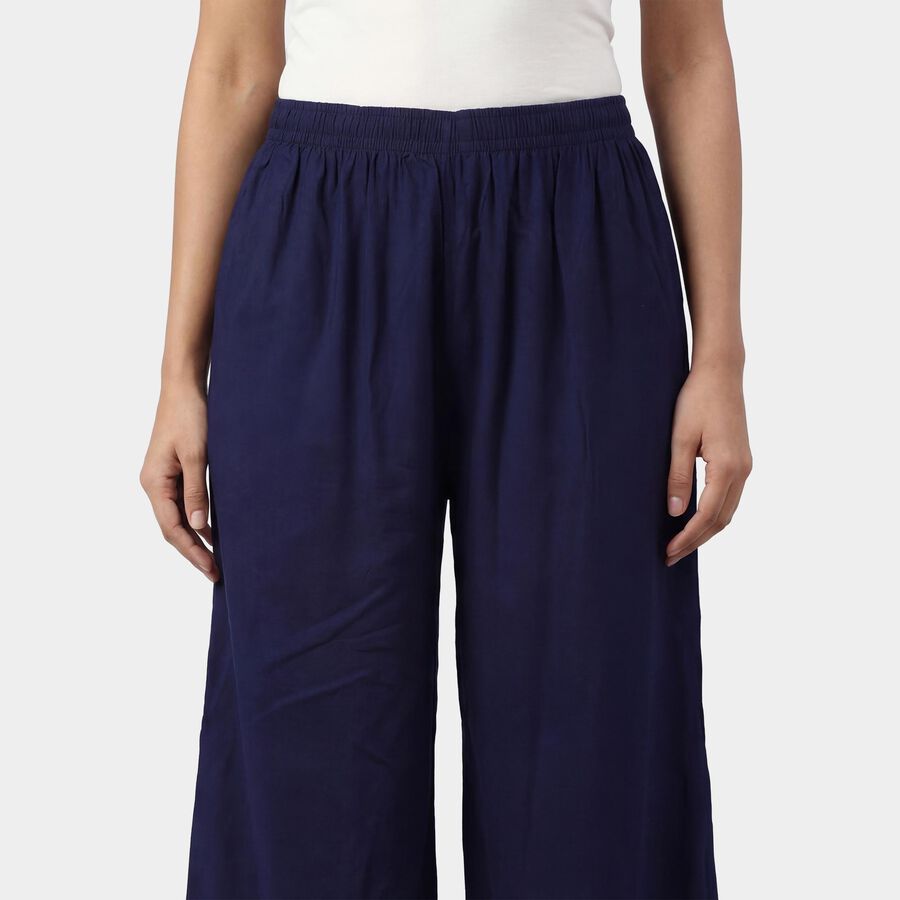 Women's Dark Blue Relaxed Fit Floral Printed Palazzos, Dark Blue, large