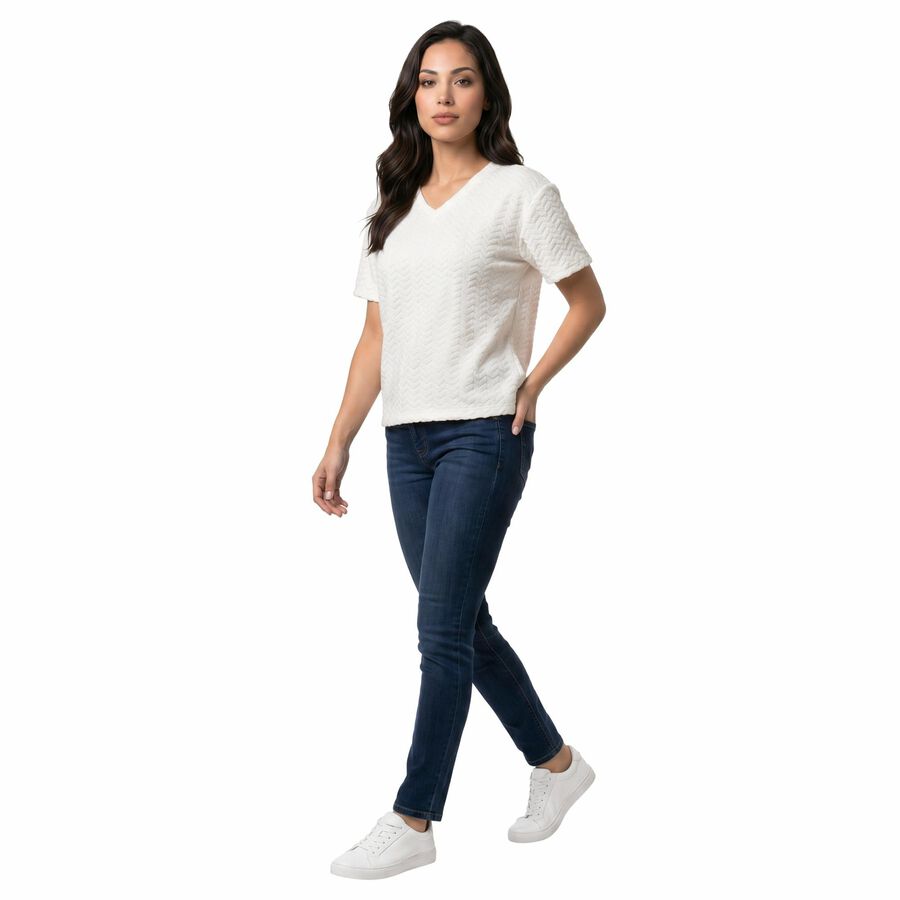 Women's White V-Neck Regular T-Shirt, Off White, large