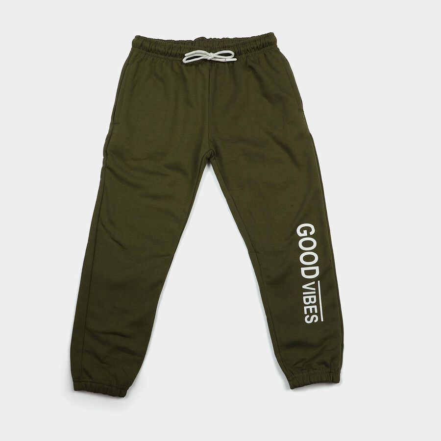Boys Olive Green Jogger Fit Graphic Winter Pyjama, ओलिव, large