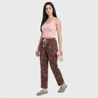 Women's Wine Straight Fit Floral Printed Cotton Blend Lounge Pyjama, वाइन, small