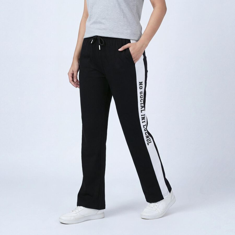 Women's Black Regular Fit Cuffed Track Pants, Black, large