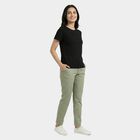 Women's Black Cotton Round Neck Casual T-Shirt, काला, small