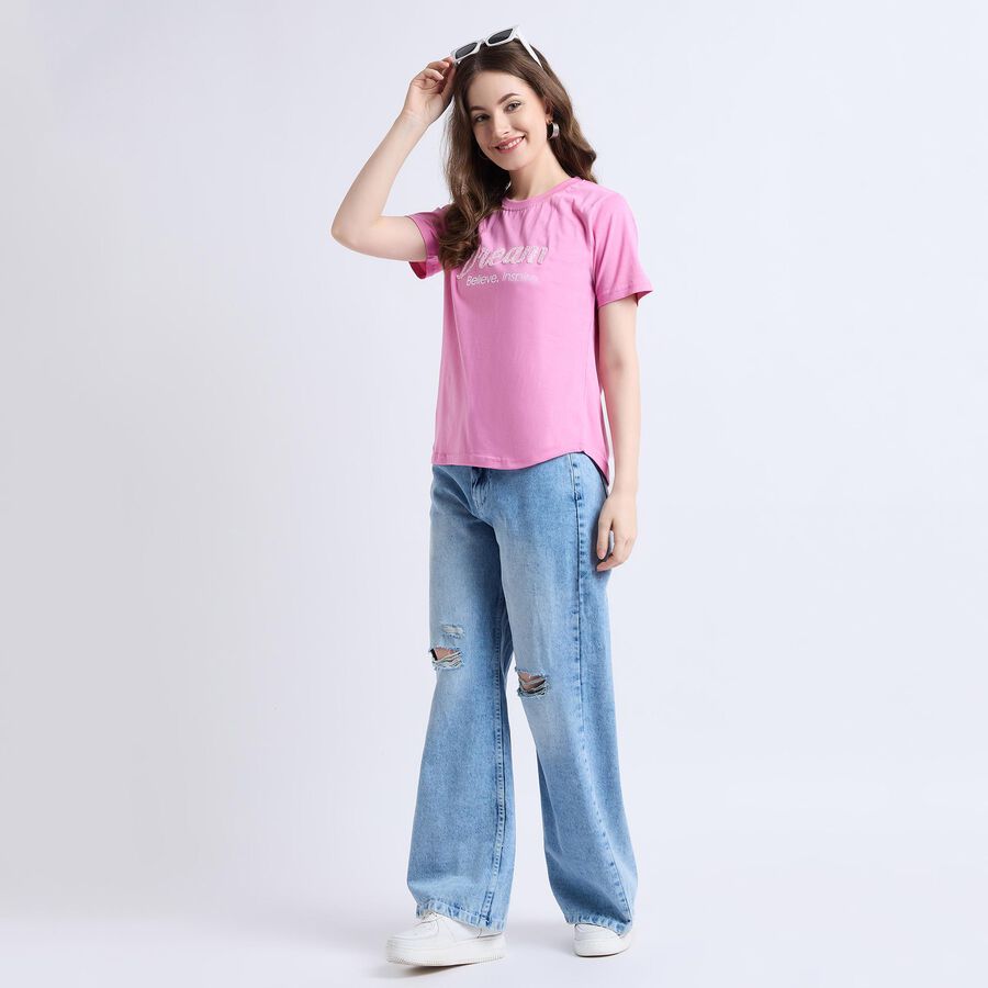 Ladies' 100% Cotton Round Neck T-Shirt , बैंगनी, large image number null
