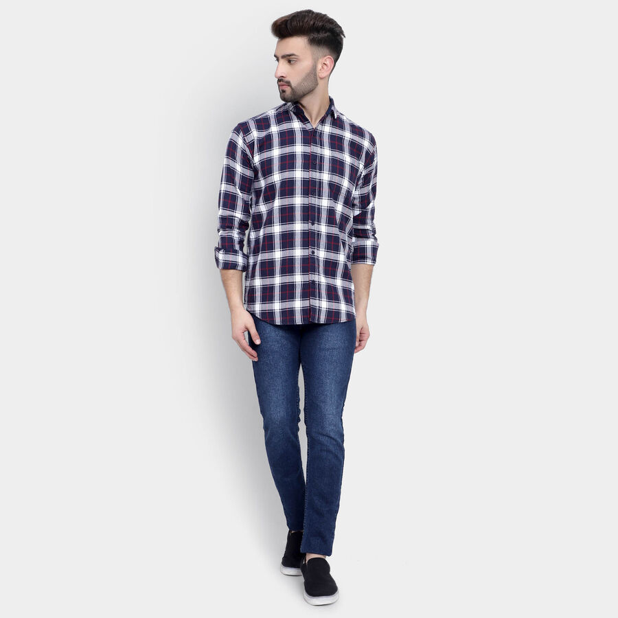 Cotton Checks Casual Shirt, Navy Blue, large image number null