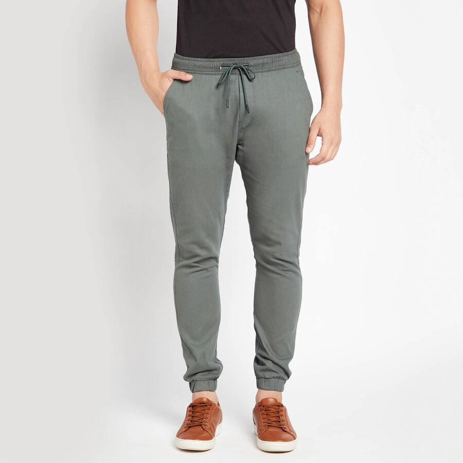 Solid Casual Trousers, गहरा हरा, large image number null