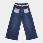 Girls' Dark Indigo Blue Flared Fit Embellished Jeans, Mid Blue, small image number null